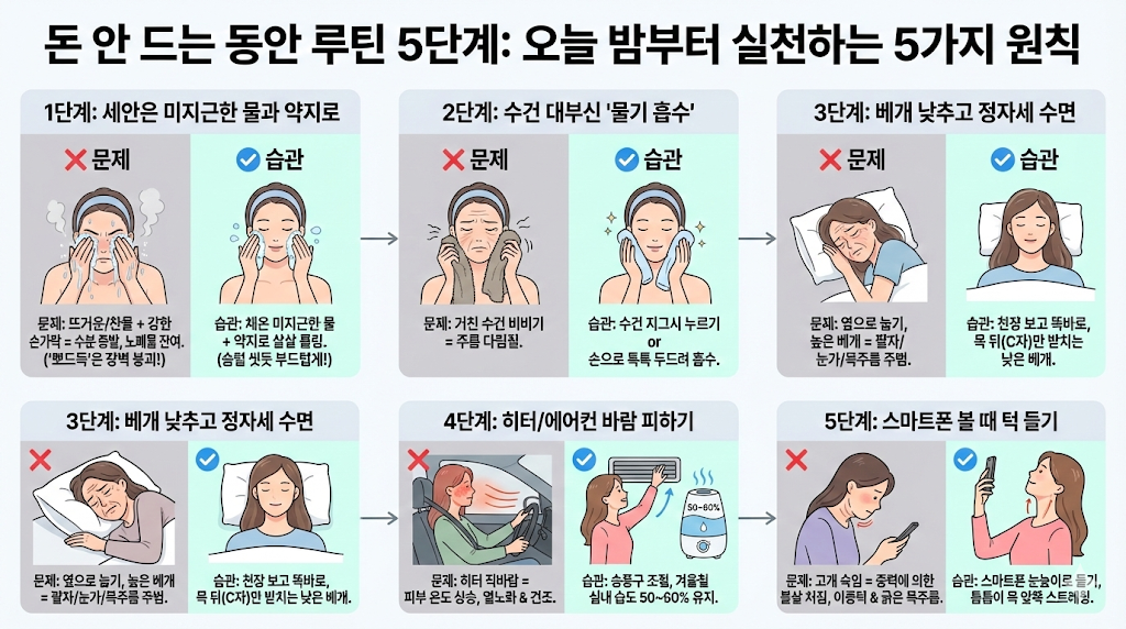 동안 피부 습관 5단계, 돈 안 들이고 -5살 어려지는 생활 루틴 (세안법, 베개) 3 image 96